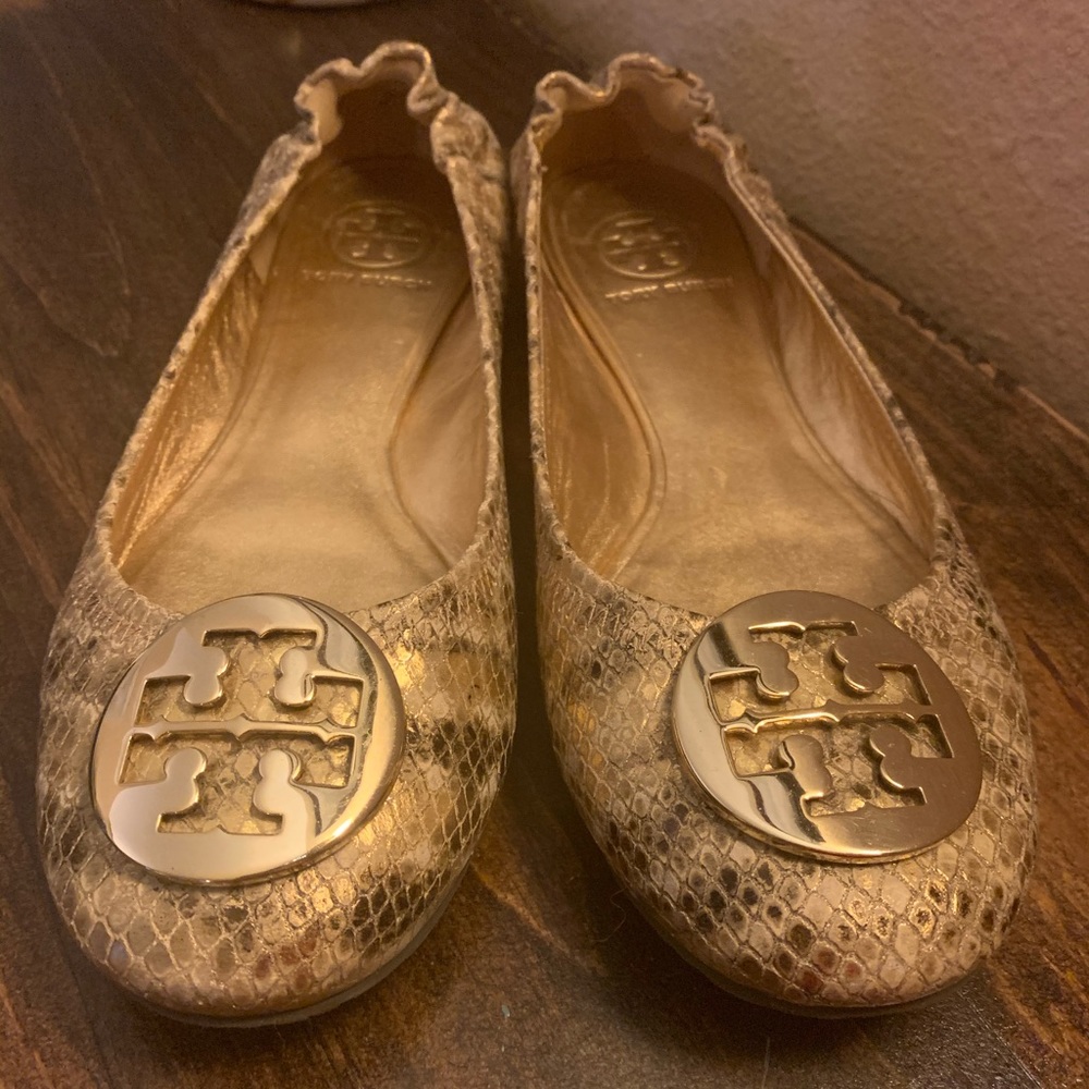 Tory Burch Gold Python Flats